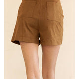 Camel Suede High-Waisted Shorts