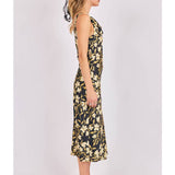 Black Multi Gala Cowl Neck Floral Bias Midi Dress