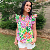 Tropical Bloom Flutter Top