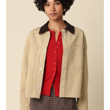 Harper Beige Cropped Utility Jacket with Contrast Collar