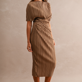 Sienna Pleated Draped Midi Dress - Dark Mocha