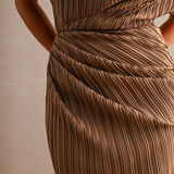 Sienna Pleated Draped Midi Dress - Dark Mocha