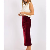 Red Twilight Spell Stretch Velvet Bias Midi Skirt