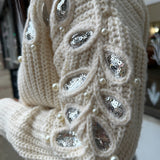 Ivory Silver Monroe Leaf Cutout Embellished Sweater