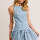 Chic Ease Denim Boat Neck Dress