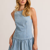 Chic Ease Denim Boat Neck Dress