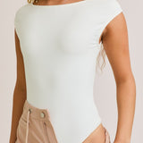 White Boat Neck Open Back Bodysuit