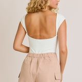 White Boat Neck Open Back Bodysuit