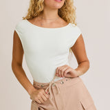 White Boat Neck Open Back Bodysuit