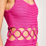 Magenta Square Neck Sleeveless Crochet Midi Dress