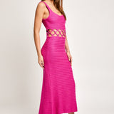 Magenta Square Neck Sleeveless Crochet Midi Dress