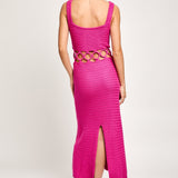 Magenta Square Neck Sleeveless Crochet Midi Dress