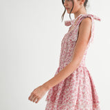 Pink Floral Print Ruched Bodice Mini Dress