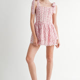 Pink Floral Print Ruched Bodice Mini Dress