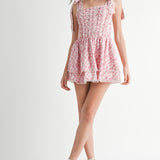 Pink Floral Print Ruched Bodice Mini Dress