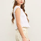 White Smocked Cap Sleeve Ruffle Hem Top