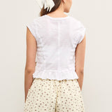White Smocked Cap Sleeve Ruffle Hem Top
