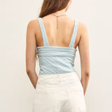 Aqua Mint V-neck Front Button Closure Sleeveless Bodysuit