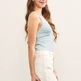 Aqua Mint V-neck Front Button Closure Sleeveless Bodysuit