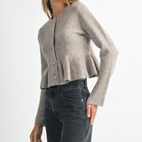 Lt Mocha LS Button Down Peplum Knit Cardigan