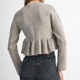Lt Mocha LS Button Down Peplum Knit Cardigan