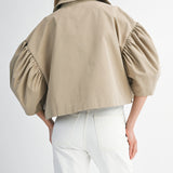 Taupe Puff Sleeve Scallop Peter Pan Collar Crop Jacket