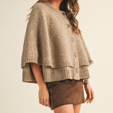 Taupe Button Closure Sweater Cape Cardigan