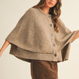 Taupe Button Closure Sweater Cape Cardigan