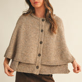 Taupe Button Closure Sweater Cape Cardigan