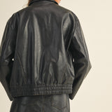 Black Washed Leather Zip Up Jacket