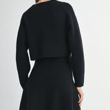 Black LS Sweater Knit Top And Flare Skirt Set