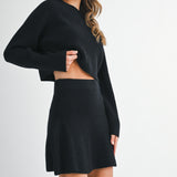 Black LS Sweater Knit Top And Flare Skirt Set