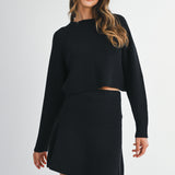 Black LS Sweater Knit Top And Flare Skirt Set