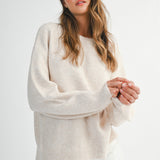 Oatmeal Open Back Slit Knit Sweater