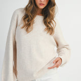 Oatmeal Open Back Slit Knit Sweater