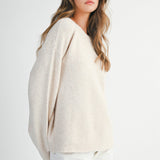 Oatmeal Open Back Slit Knit Sweater