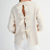 Oatmeal Open Back Slit Knit Sweater