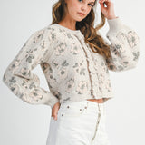 Lt Taupe Floral Jacquard Knit Button Down Cardigan Jacket