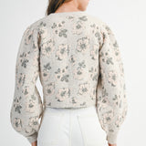 Lt Taupe Floral Jacquard Knit Button Down Cardigan Jacket