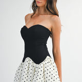 Black Sweetheart Neck Polka Dot Bubble Dress