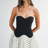 Black Sweetheart Neck Polka Dot Bubble Dress