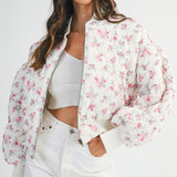 Pink Floral Print Oversized Bomber Jacket