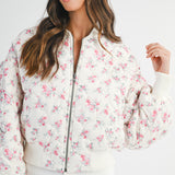 Pink Floral Print Oversized Bomber Jacket