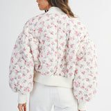 Pink Floral Print Oversized Bomber Jacket