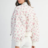 Pink Floral Print Oversized Bomber Jacket