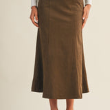 Dk. Oak Fluted Gore Hem Skirt