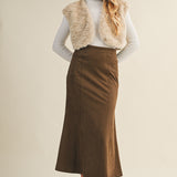 Dk. Oak Fluted Gore Hem Skirt