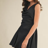 Black Drape Neck Dress