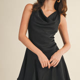 Black Drape Neck Dress