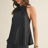 Black Satin Halter Neck Top